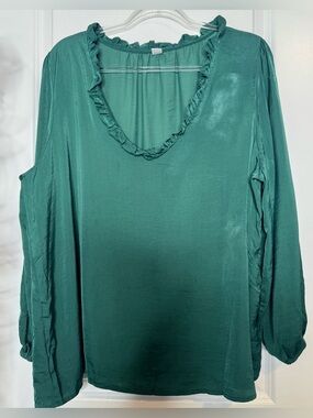 Old Navy hunter green Ruffle V-Neck Long Sleeve Blouse size xl